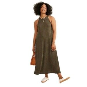 Madewell Knit Cami Tank Midi A-Line Dress Olive Green Stretch Women’s Size M